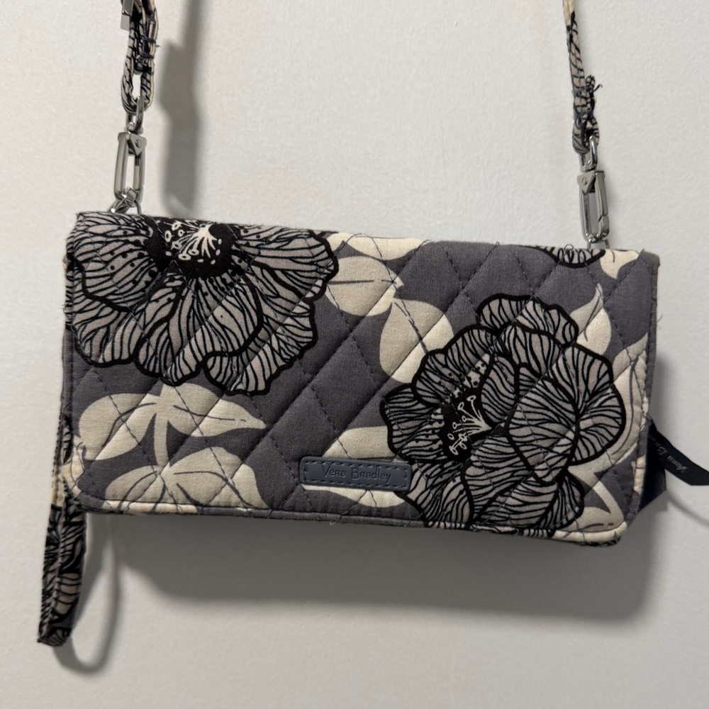 Vera Bradley Crossbody Wallet Bag | Grey and White